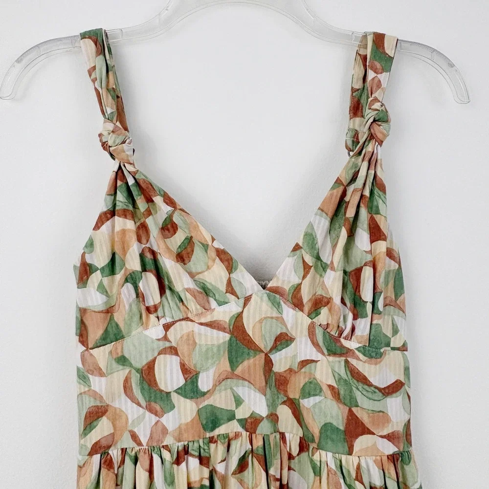 Abercrombie & Fitch Knotted Strap Maxi Dress Size XS Abstract Tiered Cotton Boho